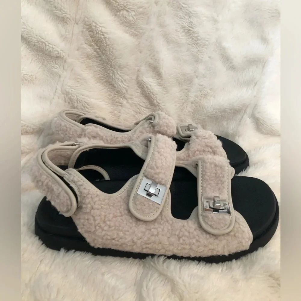 Steve Madden Sherpa Fleece Margie Buckle Sandals